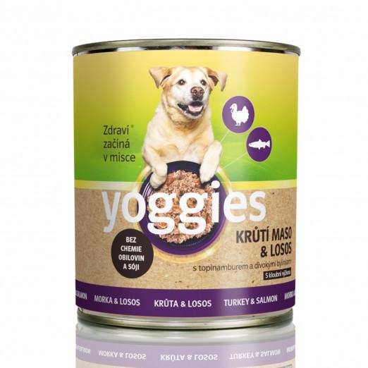 800g Yoggies konzerva pro psy s krůtím masem, lososem, bylinkami a kloubní výživou