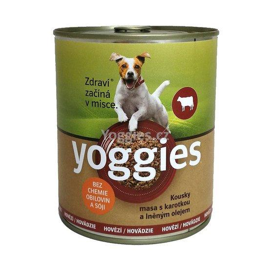 800g Yoggies hovězí konzerva pro psy s karotkou a lněným olejem